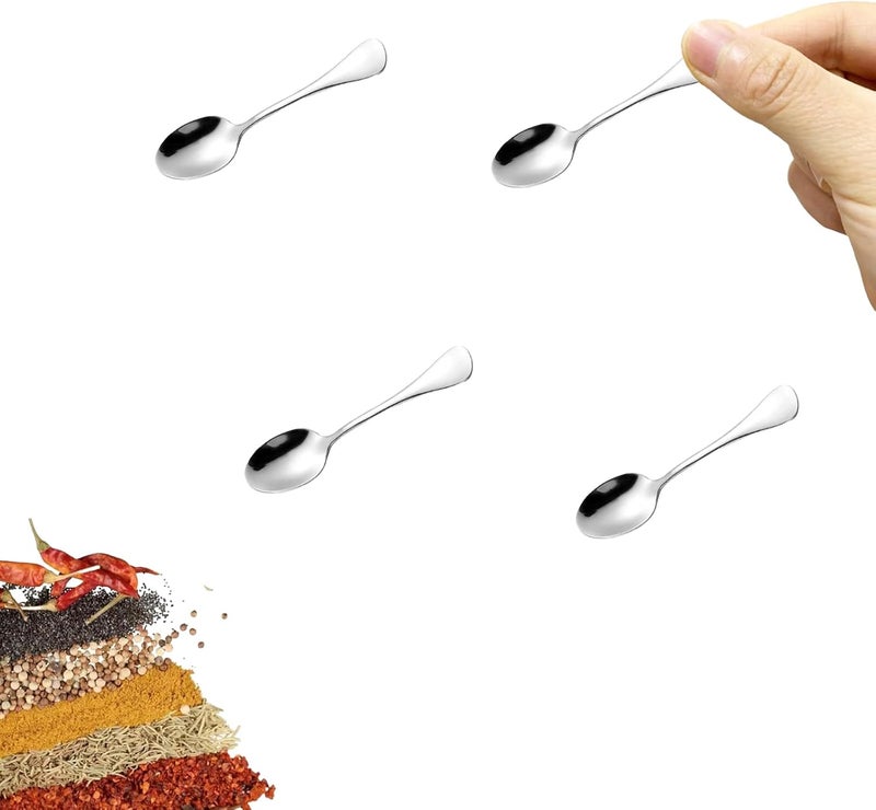 Asanta 4 PCS Tiny Stainless Steel Spoons, [Upgraded Larger Size, 3.54"] Mini Spoons for Spices Jars, Small Condiment Spoon for Spices, Salt, Sugar, Pepper, Honey - Image 1